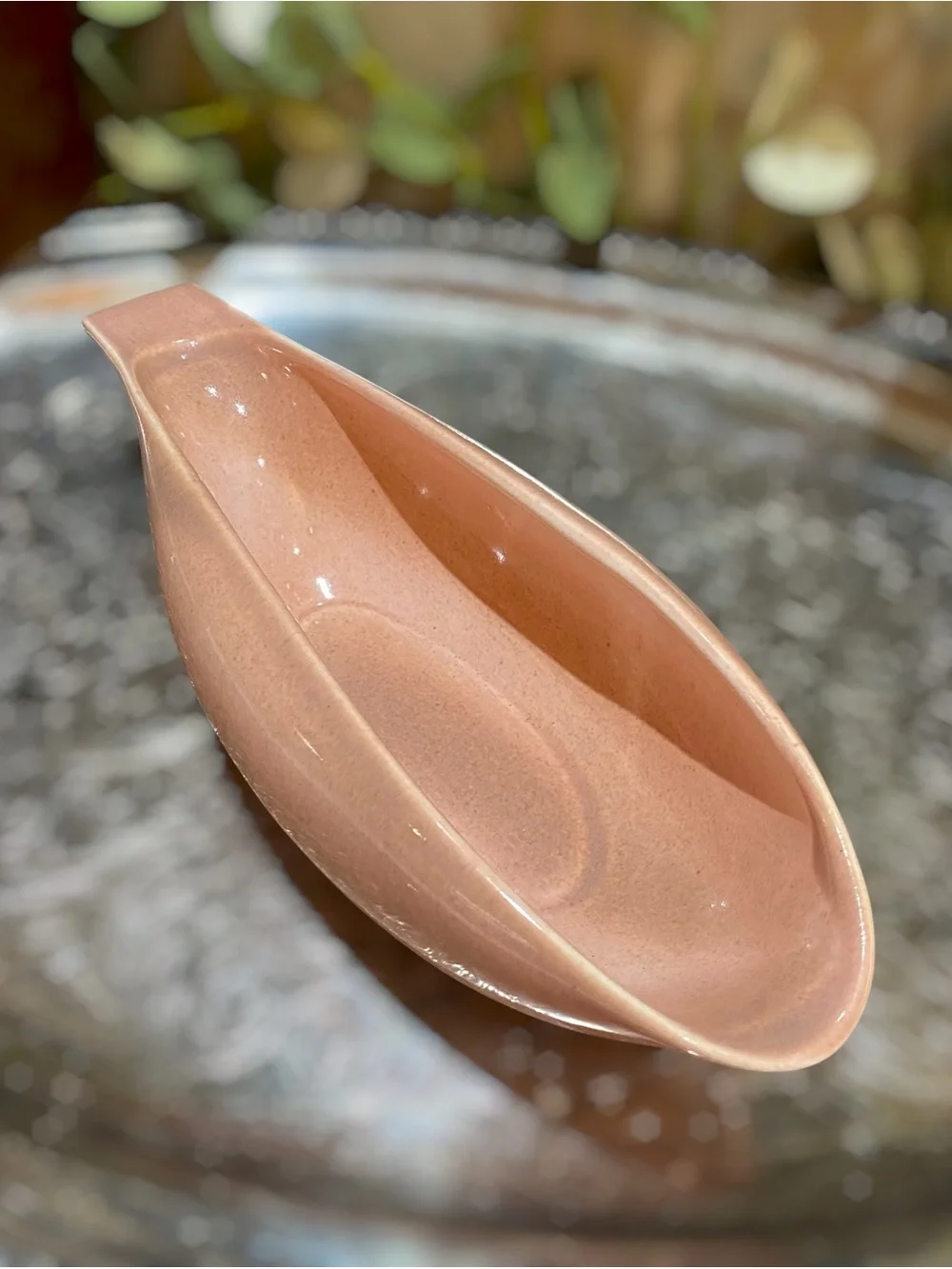 Vintage Russell Wright Gravy Bowl Boat Pink Coral Steubenville Pottery 10” Nice!
